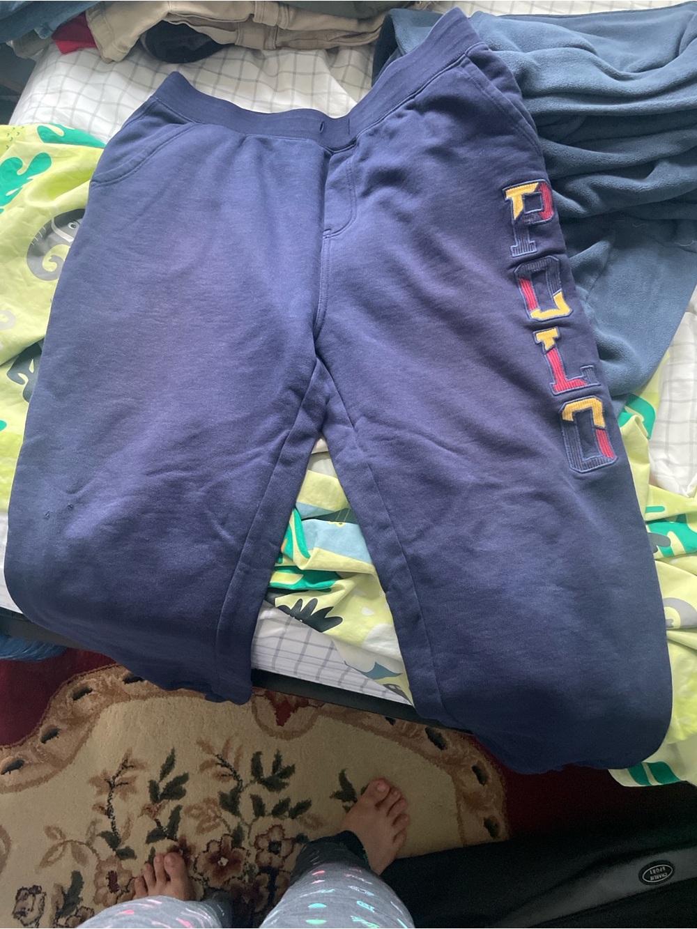Polo by Ralph Lauren Navy Kids Fleece Joggers with Multicolor Logo